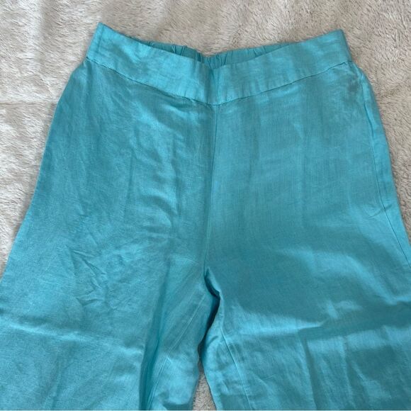 Boston Proper Linen Flat Front Wide Leg Aqua Pants 0692 - Picture 2 of 10